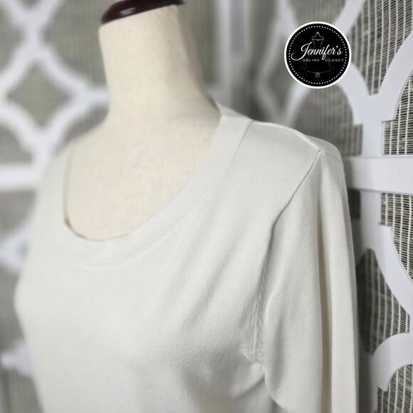 August Silk Ivory/Cream Silk Blend Scoop Neck 3/4 Sleeve Sweater Size M - Picture 2 of 10